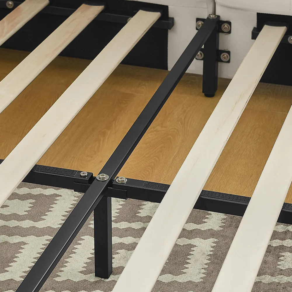 Lit double 140x200 cm, velours, dossier haut - beige>Blackcolors Online