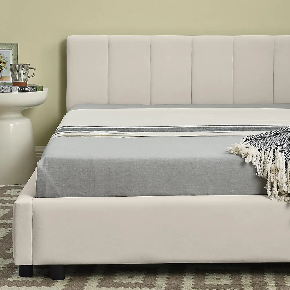 Lit double 140x200 cm, velours, dossier haut - beige>Blackcolors Online