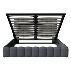 Lit double 180x200cm avec rangements, lit de souche avec éclairage LED, lit capitonné lit adulte lit ado, lin gris><noscript><img width=