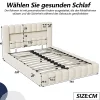 Generique Lit double 180x200cm avec rangements, lit de souche avec éclairage LED, lit capitonné lit adulte lit ado, lin beige* Lit Coffre