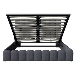 Generique Lit double 140x200cm avec rangements, lit de souche avec éclairage LED, lit capitonné lit adulte lit ado, lin gris* Lit Double