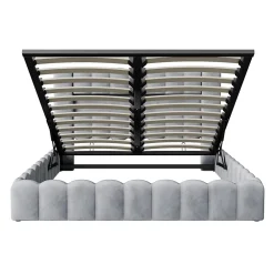 Simple Life Lit double 180x200cm avec rangements, lit de souche avec éclairage LED, lit capitonné lit adulte lit ado, lin gris* Lit Coffre