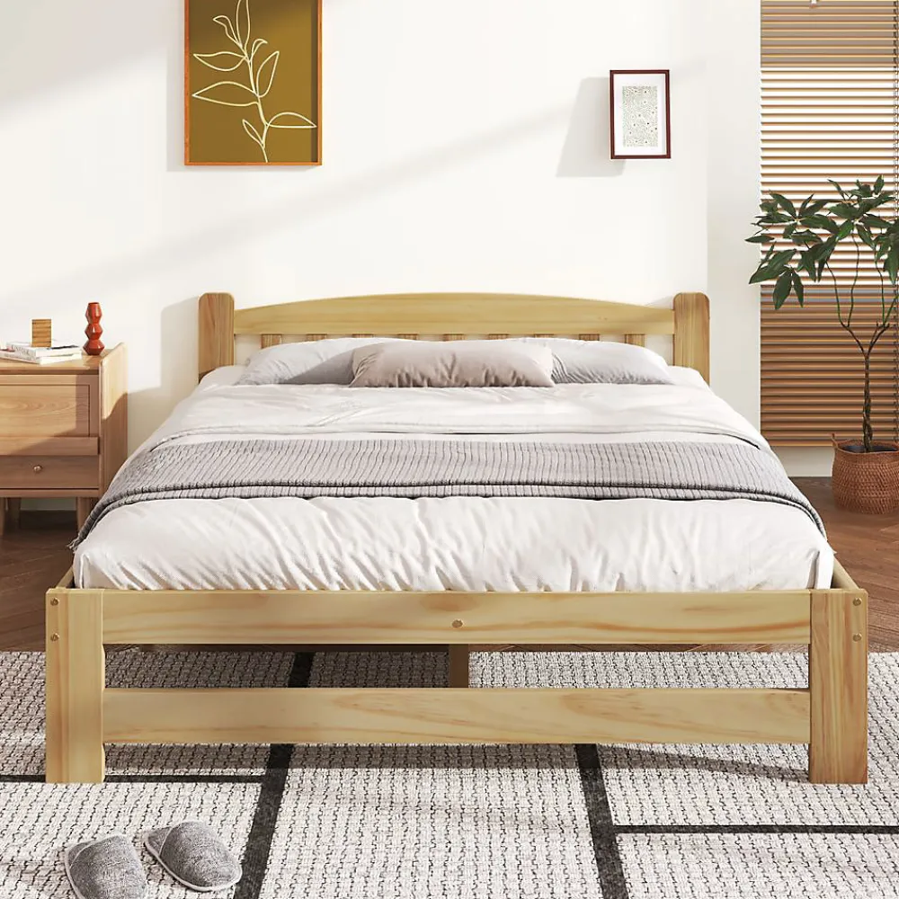 Blackcolors Lit Double 140x200cm Bois Massif Tête Lattes Naturel* Lit Double