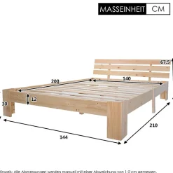 Lit Double 140x200cm Bois Tête De Lit Naturel><noscript><img width=