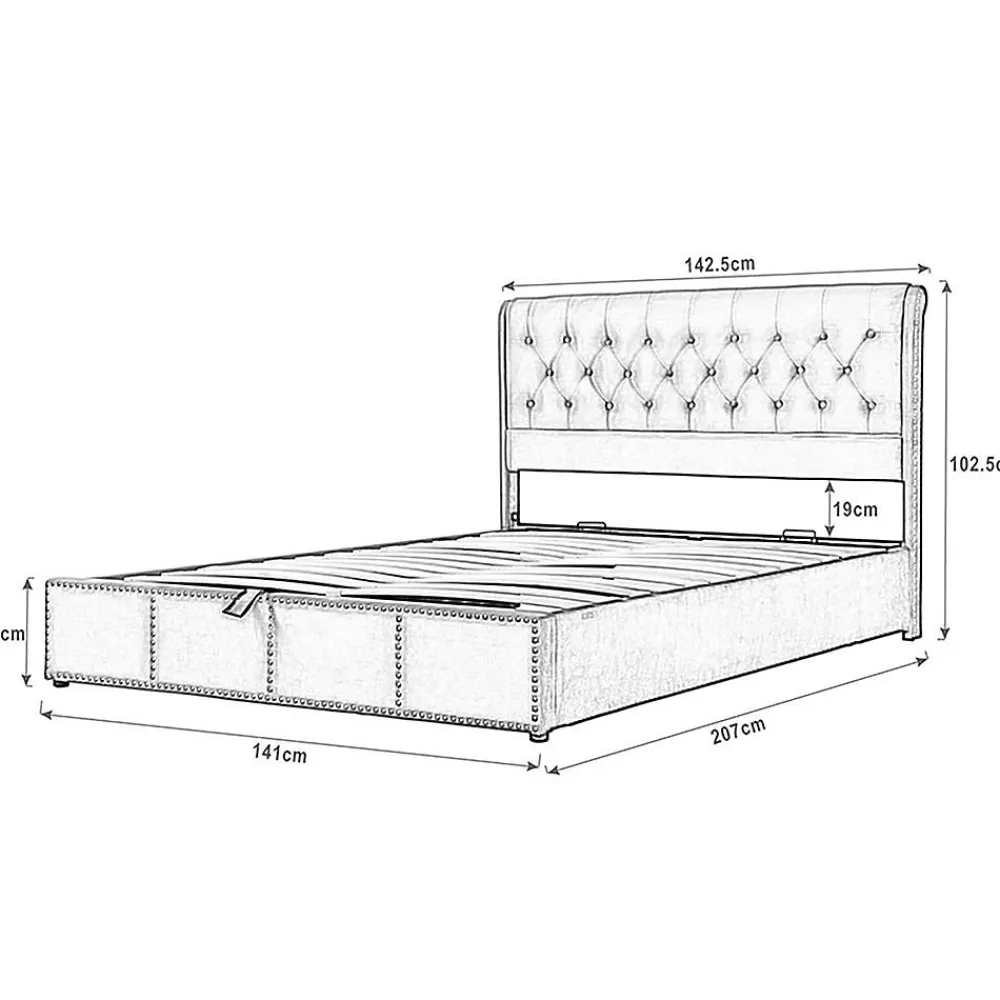 Lit Double 140x200cm Coton-Lin Hydraulique Rangement Rivets>Blackcolors Best