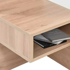 ModernLuxe Lit double 140x200cm en bois - avec 2 chevets et 2 tiroirs - 2 liseuses avec prise USB - Blanc + Naturel (matelas non inclus)* Lit Double