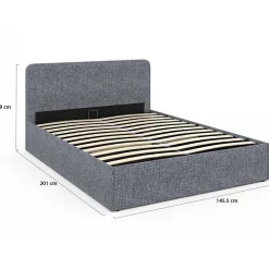 Lit Double 140x190cm en Tissu Gris Anthracite avec Coffre + Sommier><noscript><img width=