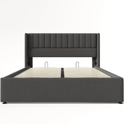 Lit Double 160x200cm Hydraulique Rangement Lin Gris>Blackcolors Hot