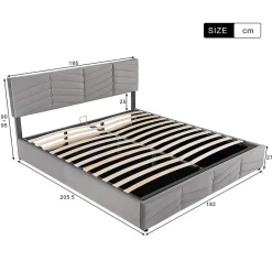 Blackcolors Lit Double 180x200cm Hydraulique Velours Rayé Gris* Lit Avec Rangement