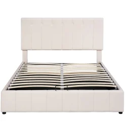 Blackcolors Lit Double 140x200cm Hydraulique LED Velours Blanc Crème* Lit Avec Rangement