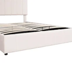 Blackcolors Lit Double 140x200cm Hydraulique LED Velours Blanc Crème* Lit Avec Rangement