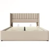 Lit Double 140x200cm Rembourré Hydraulique Lin Beige>Blackcolors Discount