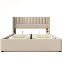 Lit Double 140x200cm Rembourré Hydraulique Lin Beige>Blackcolors Discount