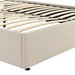 Lit Double 140x200cm Rembourré Hydraulique Lin Beige>Blackcolors Discount