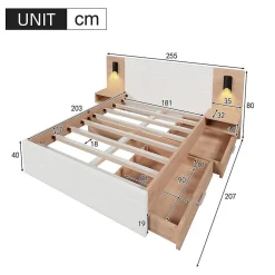 Blackcolors Lit Double 180X200Cm Usb Chevet Chêne Blanc* Lit Avec Rangement