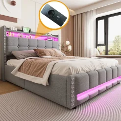 Lit Double 160X200Cm Usb Led Hydraulique Lin><noscript><img width=