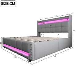 Lit Double 160X200Cm Usb Led Hydraulique Lin><noscript><img width=