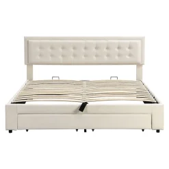 Lit Double 180X200Cm Velours Tiroirs Beige>Blackcolors Discount
