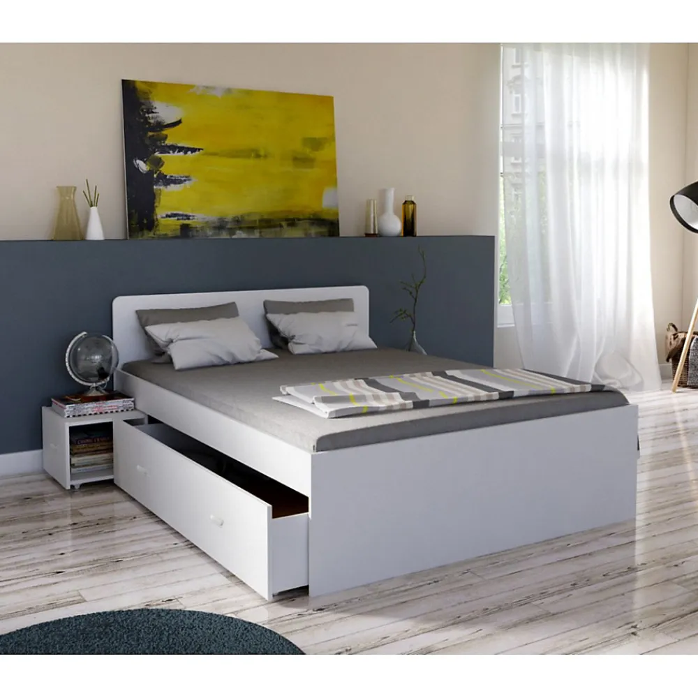 Lit double ZENIA 160x200 + 2 chevets + 2 tiroirs / Blanc>Weber Industries Online