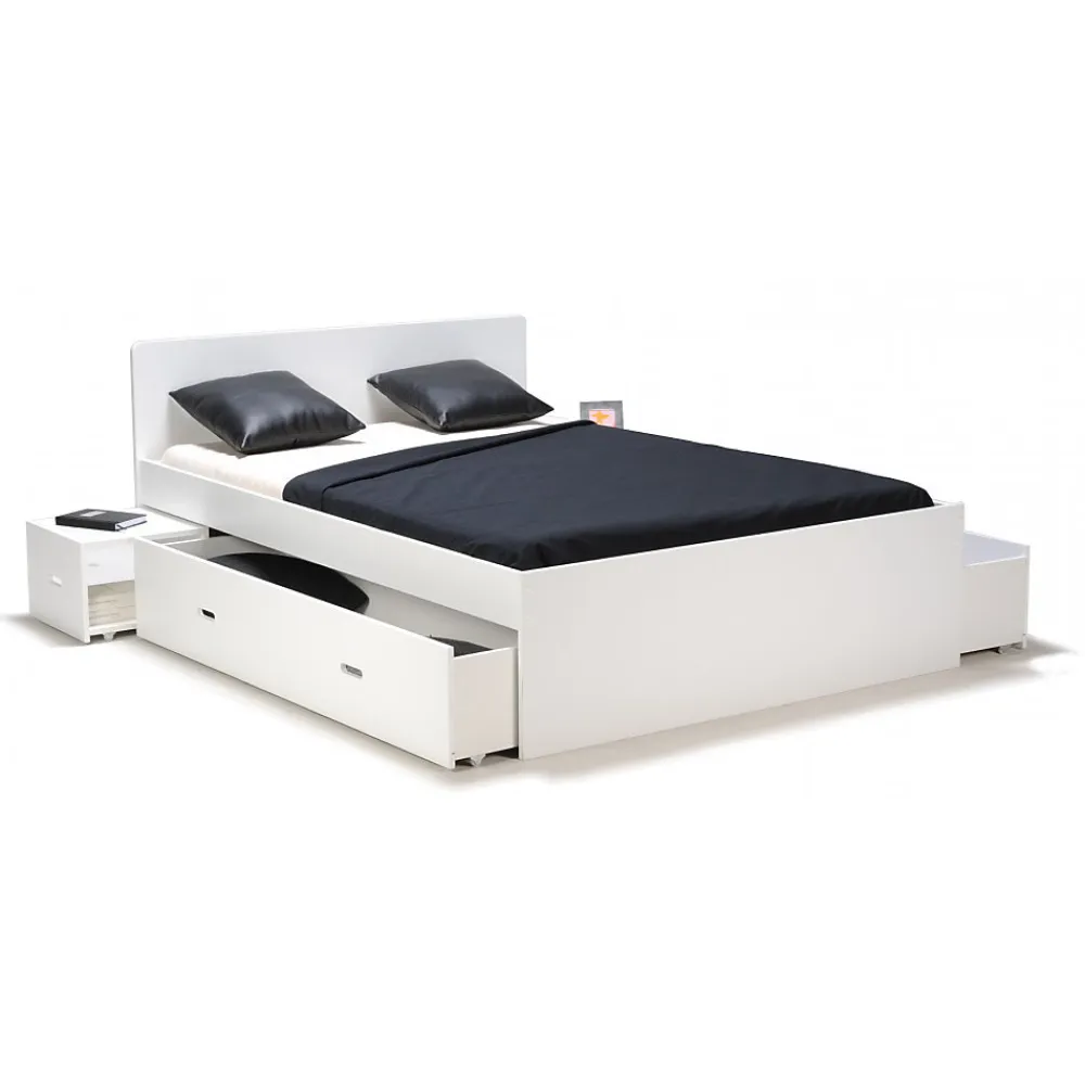 Lit double ZENIA 160x200 + 2 chevets + 2 tiroirs / Blanc>Weber Industries Online
