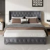 Fortuna lai Lit Double,Lit 160 x 200 avec Sommier,Cadre de Lit avec Sommier à Lattes et Tête de Lit,Rembourrage à Boutons,sans Matelas,Gris* Lit Coffre