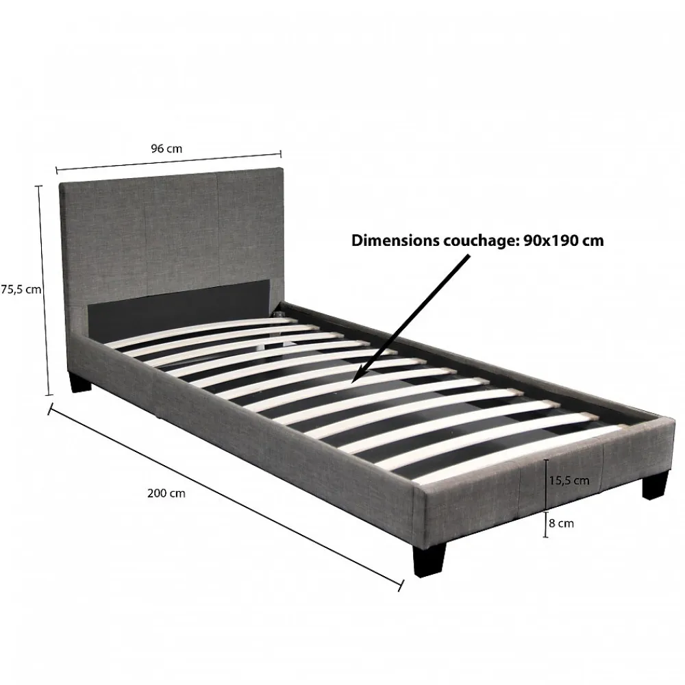 Lit DUBLIN 90x190 + 1 sommier / Gris foncé>Weber Industries Hot