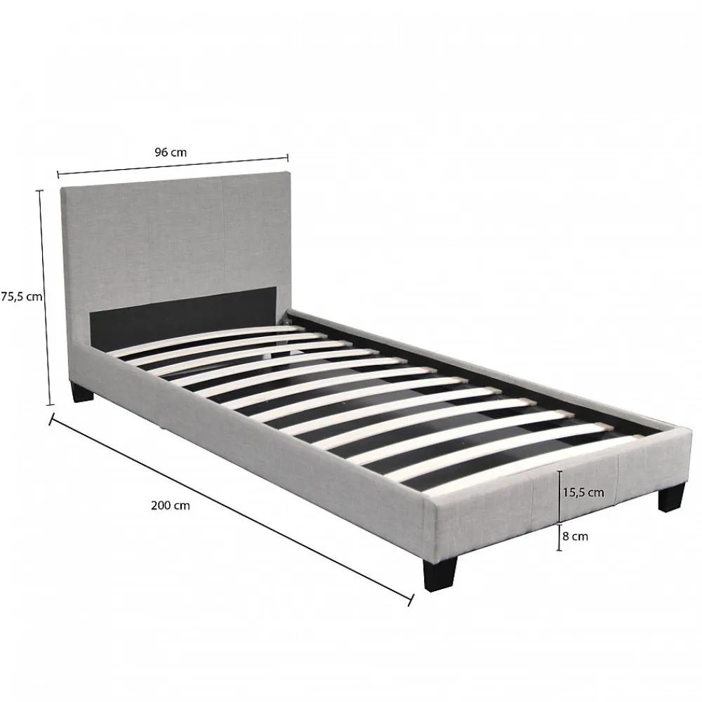 Lit DUBLIN 90x190 + 1 sommier / Gris clair>Weber Industries Sale