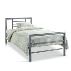 Lit ECHO Lit simple 90x200 cm gris métal avec sommier inclus>Meublorama