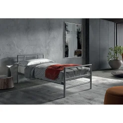 Lit ECHO Lit simple 90x200 cm gris métal avec sommier inclus>Meublorama
