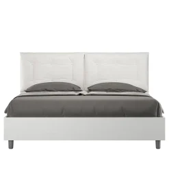 Ityhome Lit Egos Annalisa avec sommier 160x200 et coussins simili cuir blanc* Lit Coffre