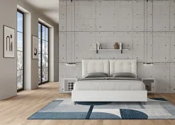 Ityhome Lit Egos Annalisa avec sommier 160x200 et coussins simili cuir blanc* Lit Coffre