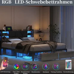 Lit en bois de fer 140x200 tête de lit lit avec lampe avec bout de lit double tiroirs chargeur><noscript><img width=