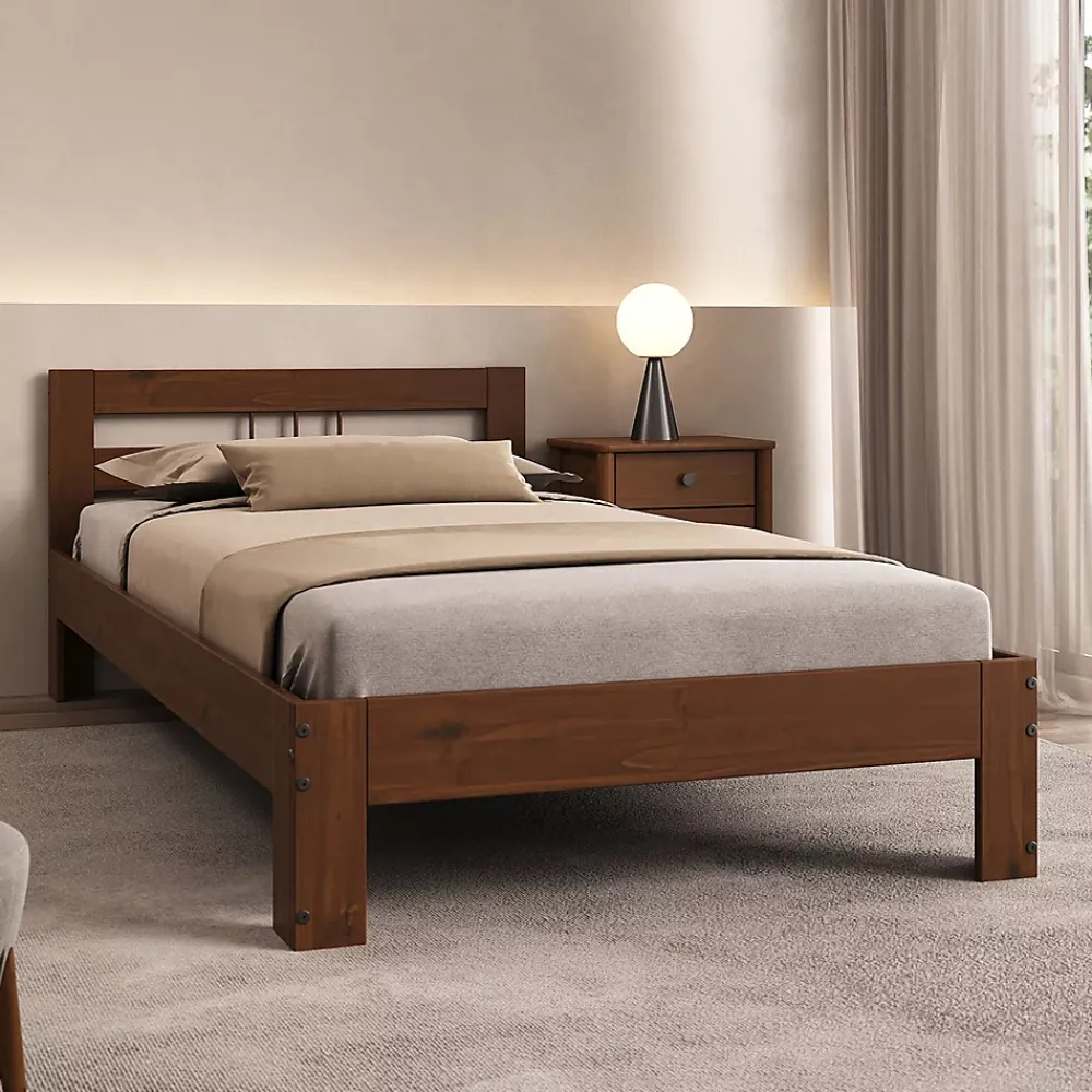 Idimex Lit en bois THEO 100 x 200 cm - Coloris châtaignier* Lit Simple