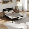 Lit en Métal Noir 140x200 cm - Lit Robuste et Moderne pour Chambre Ado - Sans Matelas - Cadre Métal>Okwish Hot