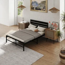 Lit en Métal Noir 140x200 cm - Lit Robuste et Moderne pour Chambre Ado - Sans Matelas - Cadre Métal>Okwish Hot