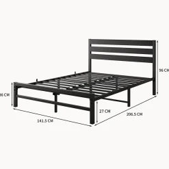 Lit en Métal Noir 140x200 cm - Lit Robuste et Moderne pour Chambre Ado - Sans Matelas - Cadre Métal><noscript><img width=