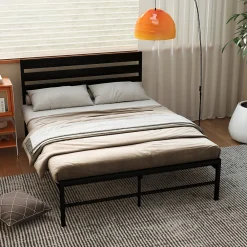 Lit en Métal Noir 140x200 cm - Lit Robuste et Moderne pour Chambre Ado - Sans Matelas - Cadre Métal><noscript><img width=