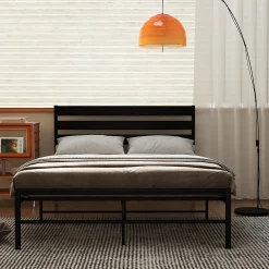 Lit en Métal Noir 140x200 cm - Lit Robuste et Moderne pour Chambre Ado - Sans Matelas - Cadre Métal><noscript><img width=