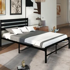 Lit en Métal Noir 140x200 cm - Lit Robuste et Moderne pour Chambre Ado - Sans Matelas - Cadre Métal><noscript><img width=