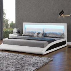 Concept Usine Lit en simili Blanc avec LED intégrées - 160x200cm - BRIXTON* Lit Double