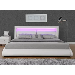 Concept Usine Lit en simili Blanc avec LED intégrées - 160x200cm - BRIXTON* Lit Double