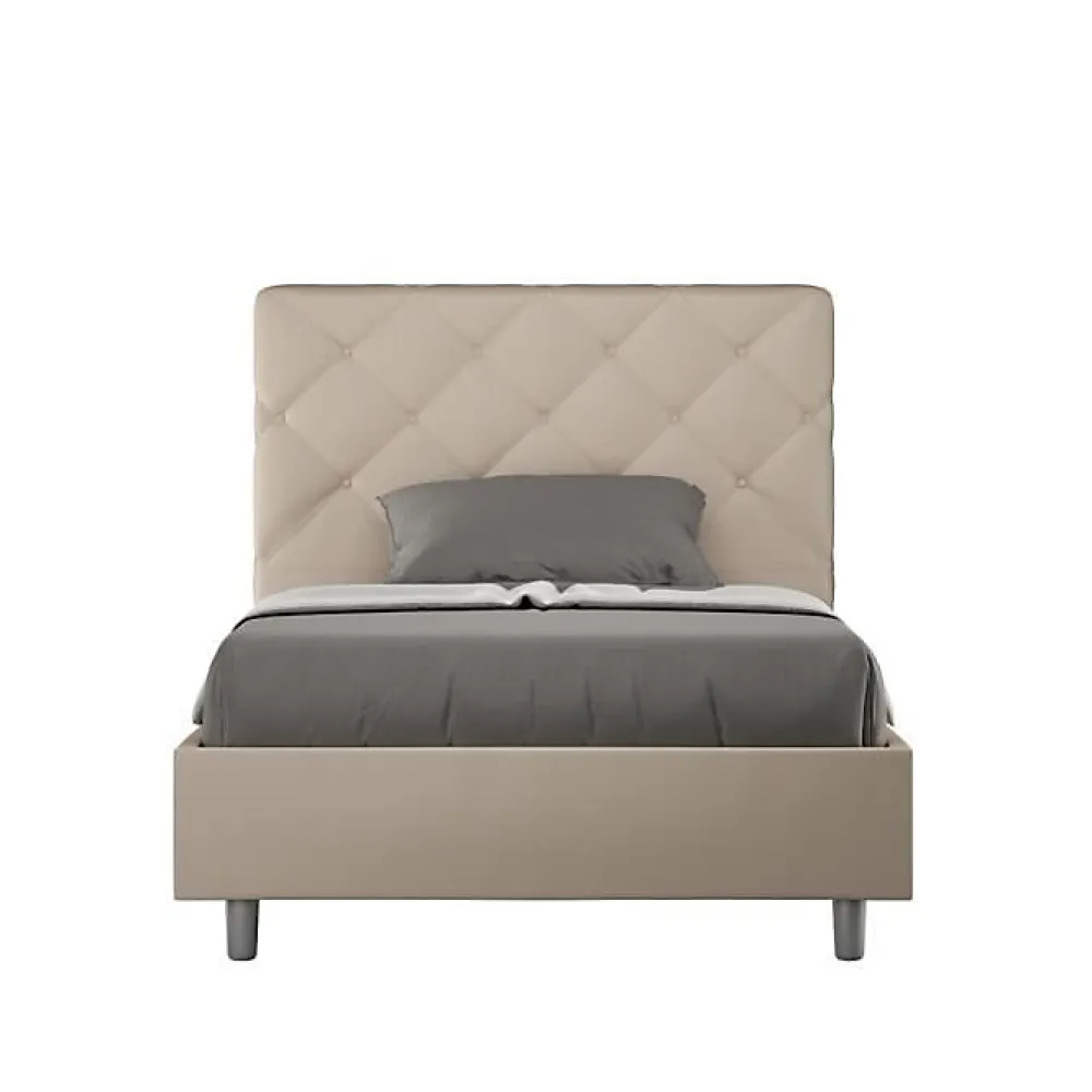 Lit en simili cuir gris tourterelle Priya avec sommier tapissé 120x190>Ityhome