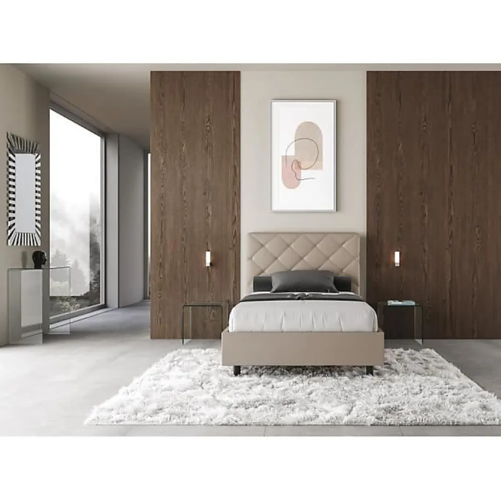 Lit en simili cuir gris tourterelle Priya avec sommier tapissé 120x190>Ityhome