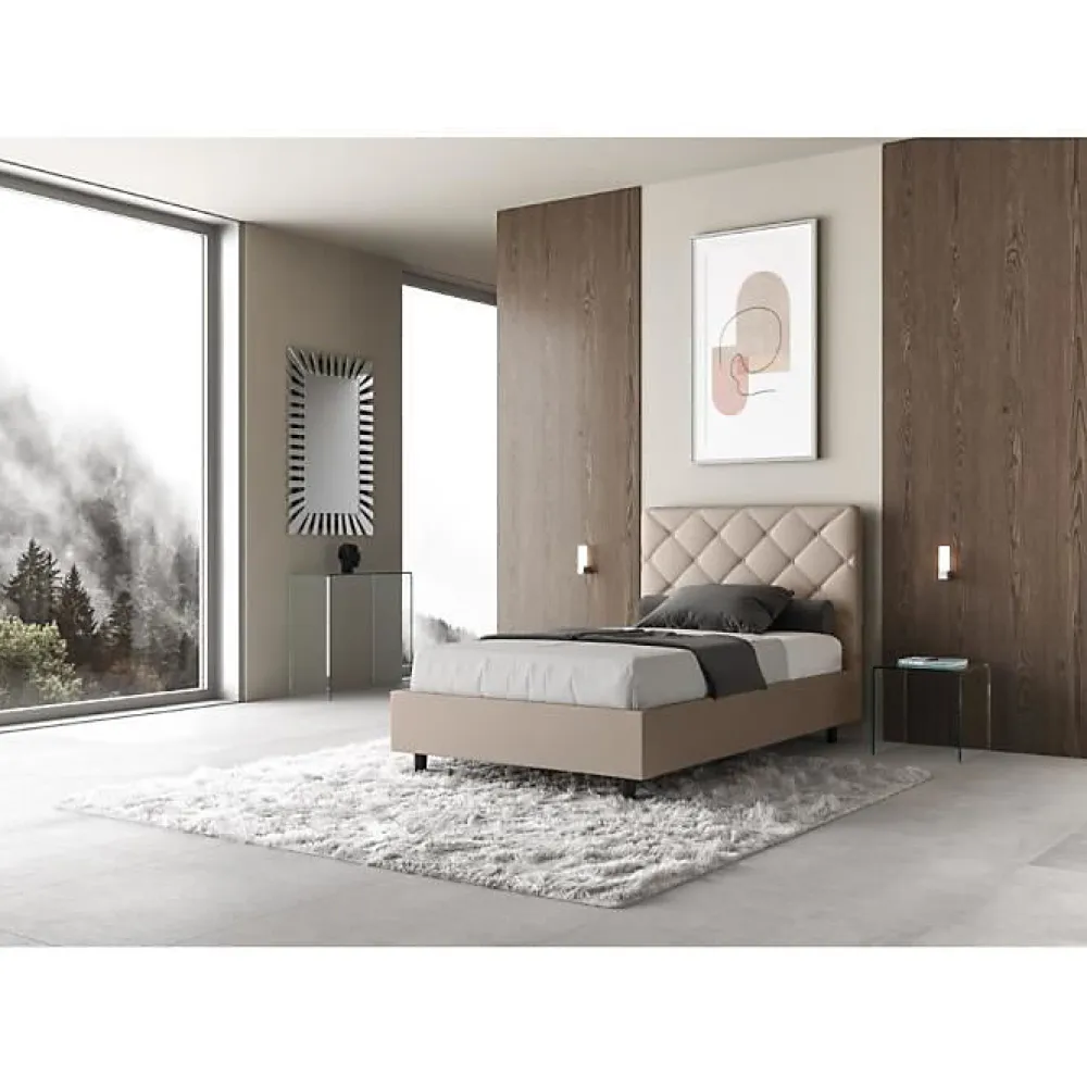 Lit en simili cuir gris tourterelle Priya avec sommier tapissé 120x190>Ityhome