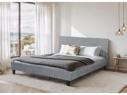 Lit en Velours Cotelé "Ambre" 140 x 190 Gris>Habitat Et Jardin New
