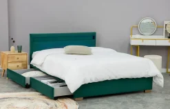Lit en velours vert avec rangements et LED intégrées 160x200 cm - ENFIELD>Concept Usine Discount