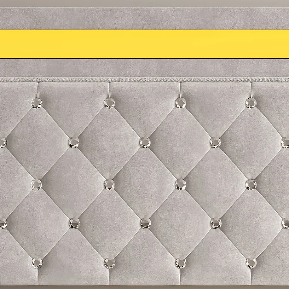 Lit en velours 140x200 cm avec rangements - Avec LED et sommier à lattes - Lit double avec rangements - Beige>Simple Life Outlet