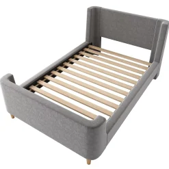 Generique Lit Enfant - Lit Simple avec Design Traîneau et Revêtement Velours Motif Espace - Structure Métal et Bois Gris - 90 x 200 cm* Lit Simple