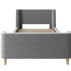 Generique Lit Enfant - Lit Simple avec Design Traîneau et Revêtement Velours Motif Espace - Structure Métal et Bois Gris - 90 x 200 cm* Lit Simple