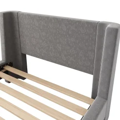 Generique Lit Enfant - Lit Simple avec Design Traîneau et Revêtement Velours Motif Espace - Structure Métal et Bois Gris - 90 x 200 cm* Lit Simple